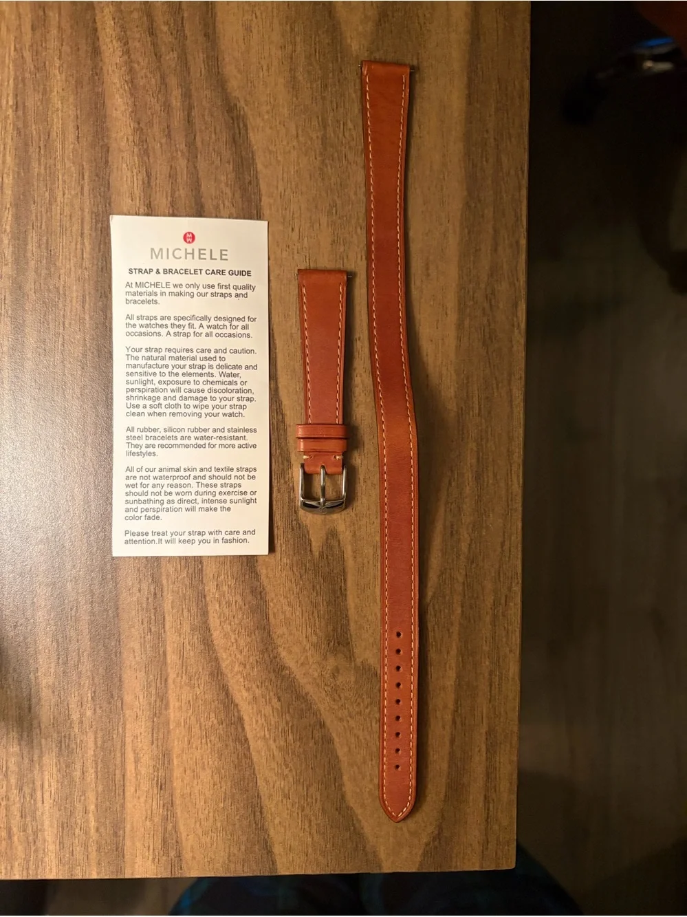 MICHELE women’s double wrap Leather Watch Strap in Cognac Brown - Picture 1 of 2